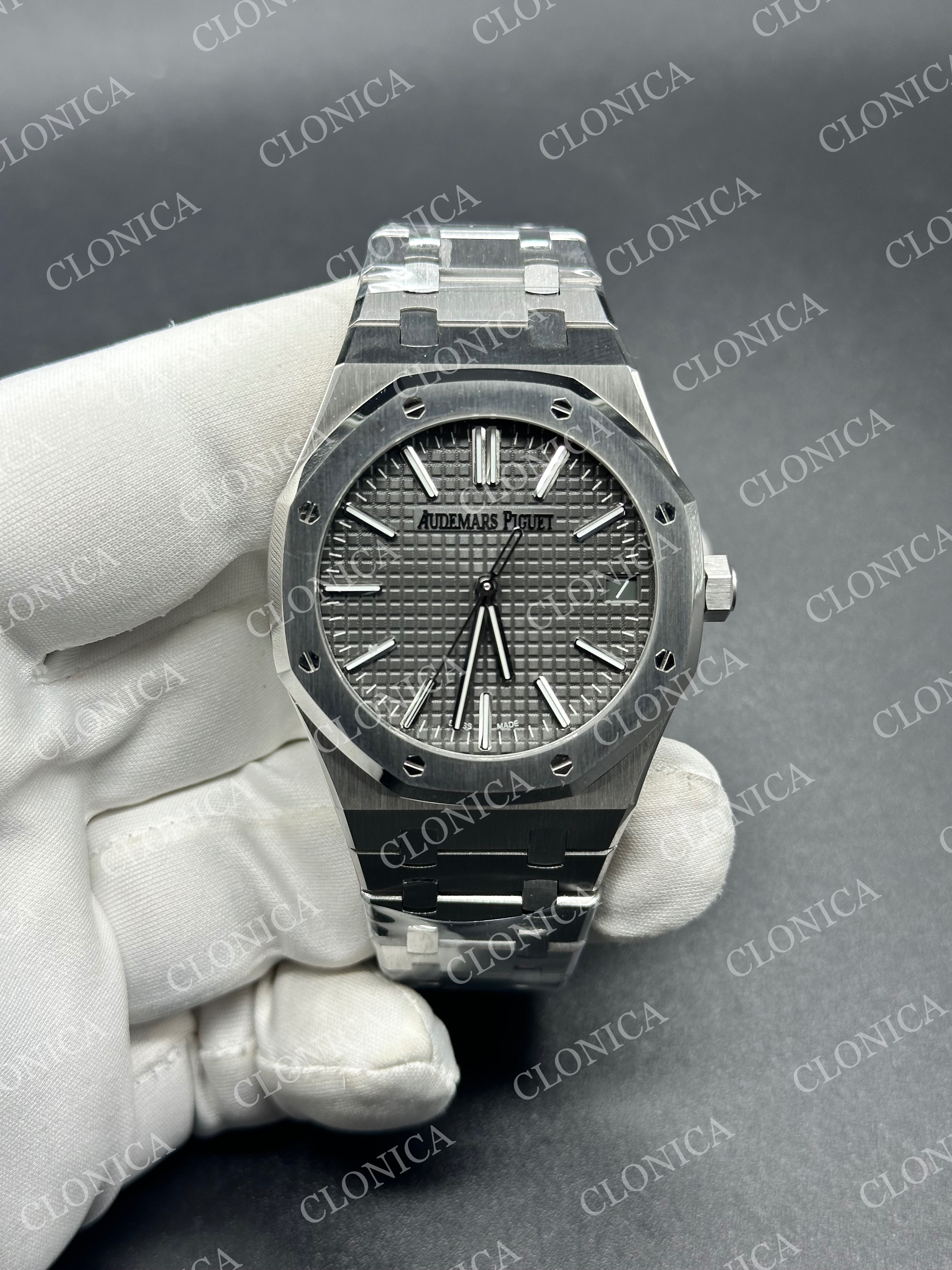 ROYAL OAK 41MM 15510 SS 1:1 GREY TEXTURED DIAL ON SS BRACELET SUPER CLONE A4302