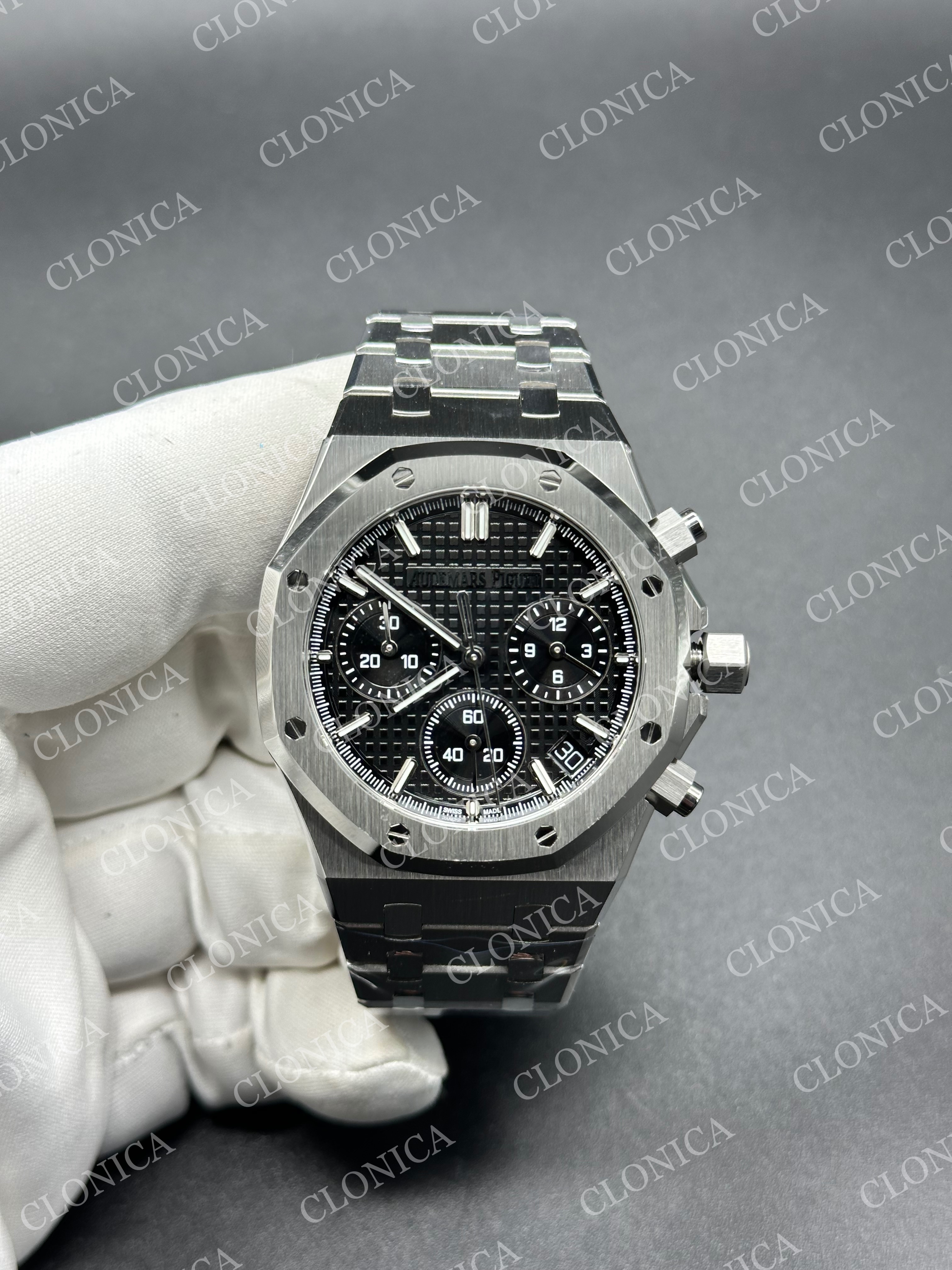 ROYAL OAK CHRONO 26240 SS BLACK DIAL ON SS BRACELET SA4401 SUPER CLONE
