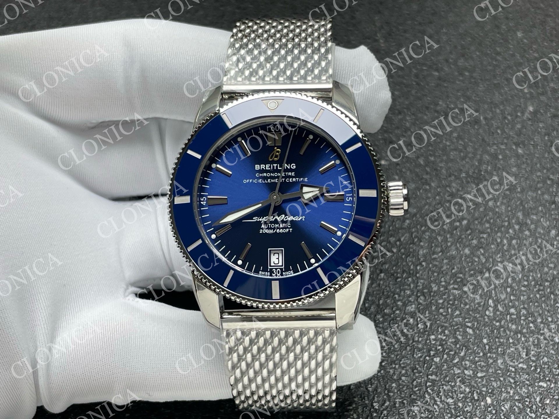 SUPEROCEAN 42MM AB2010 SS BLUE DIAL BLUE CERAMIC BEZEL ON SS BRACELET A2824