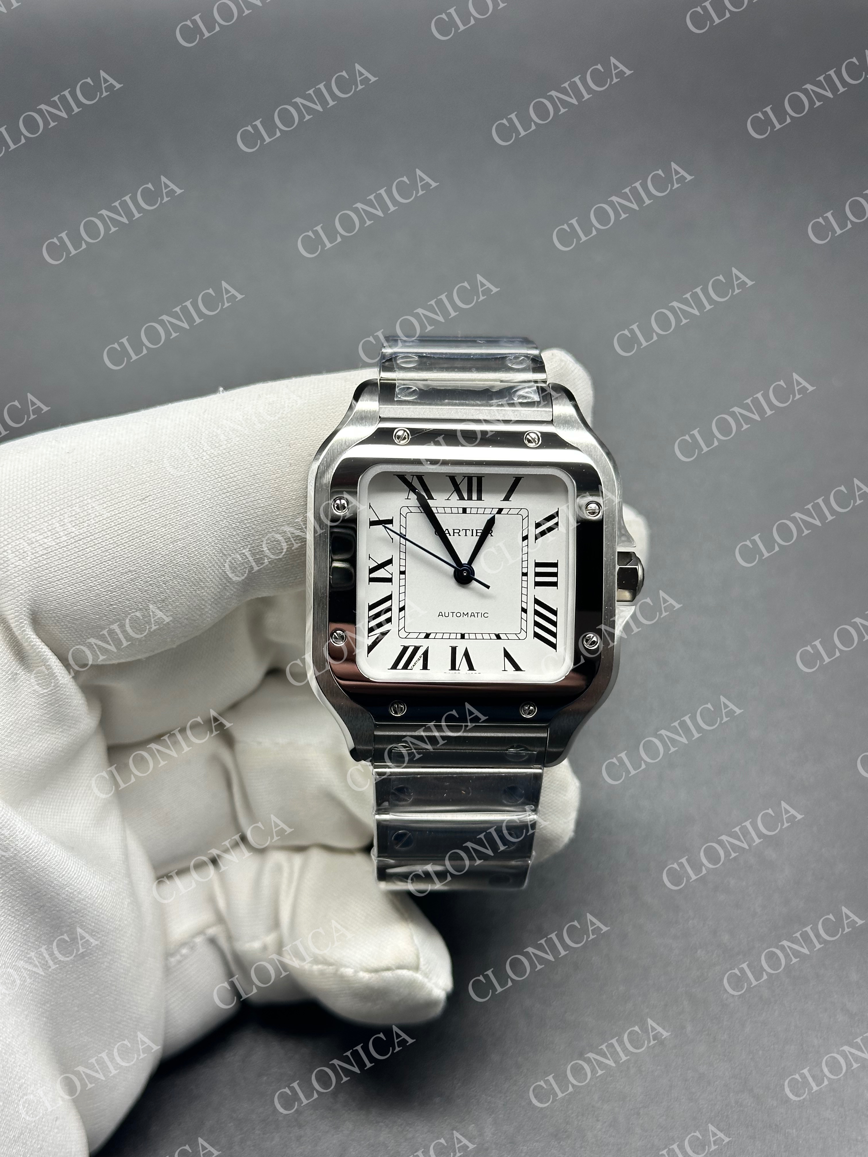 SANTOS DE CARTIER 35MM WHITE DIAL ON SS SMARTLINKS BRACELET
