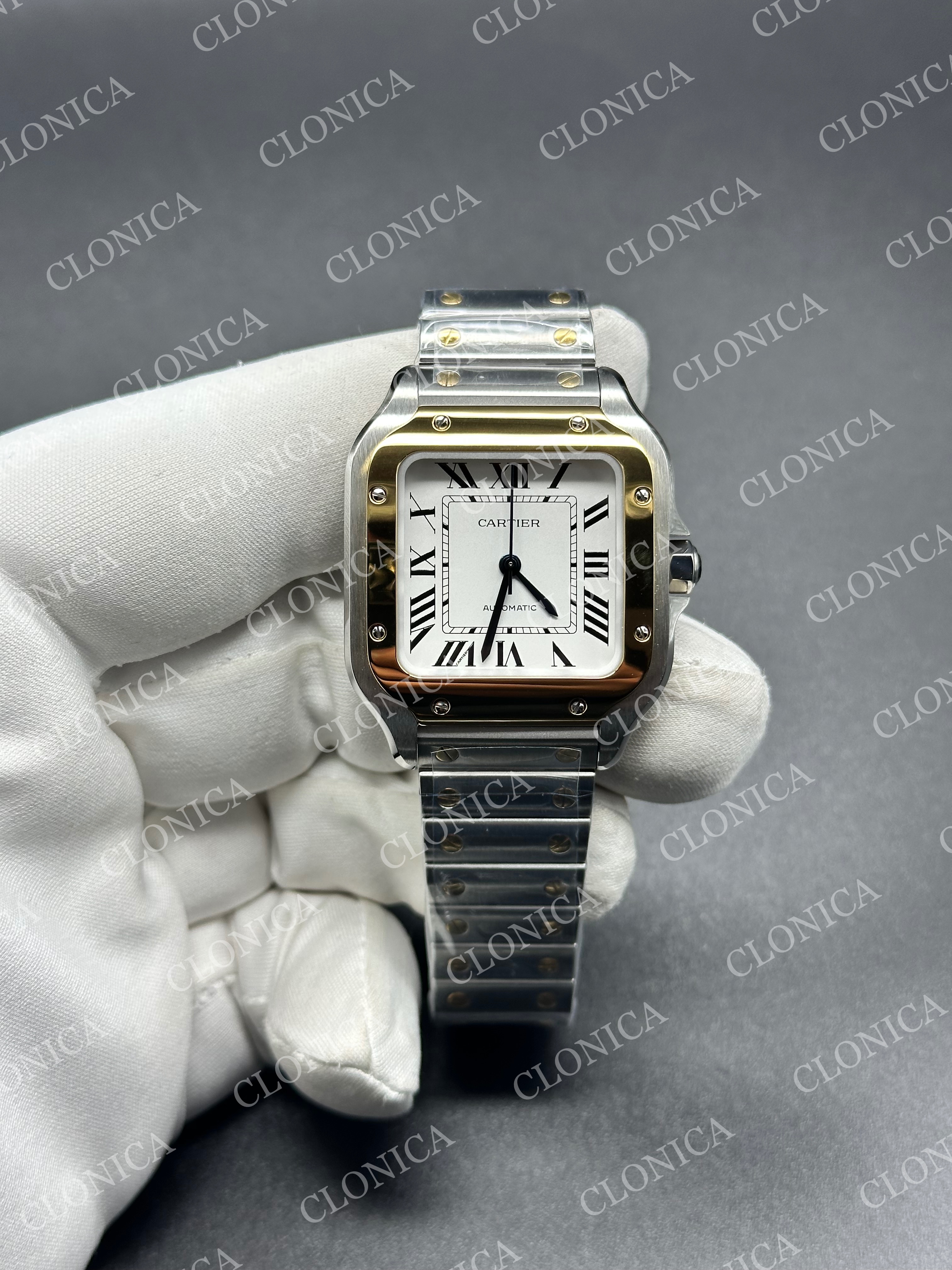 SANTOS DE CARTIER 35MM 2 TONE YG WHITE DIAL ON SS SMARTLINKS BRACELET