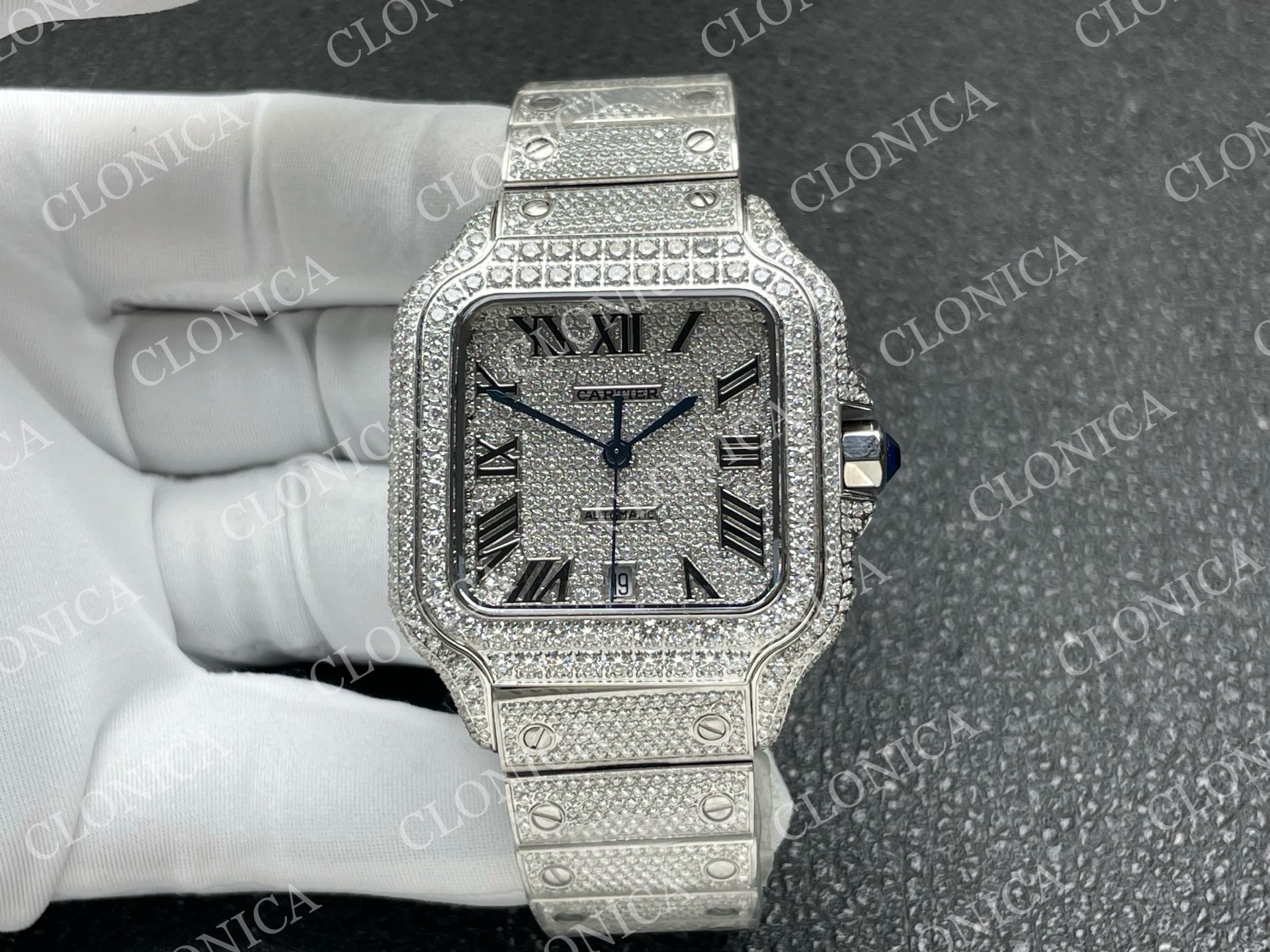 SANTOS DE CARTIER 40MM 1:1 DIAMOND  DIAL ON SS DIAMOND SMARTLINKS BRACELET