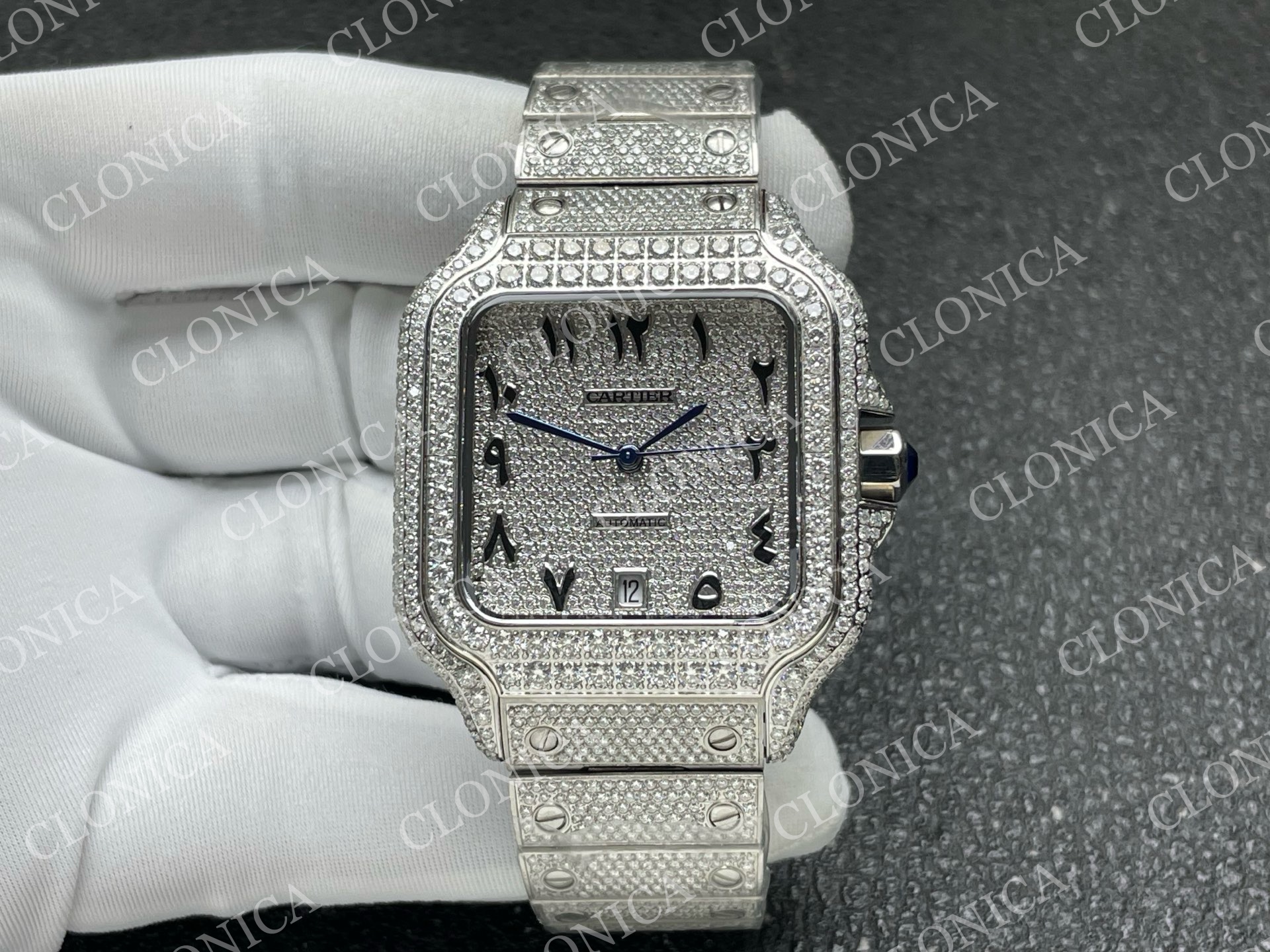 SANTOS DE CARTIER 40MM 1:1 DIAMOND  DIAL ON SS DIAMOND SMARTLINKS BRACELET