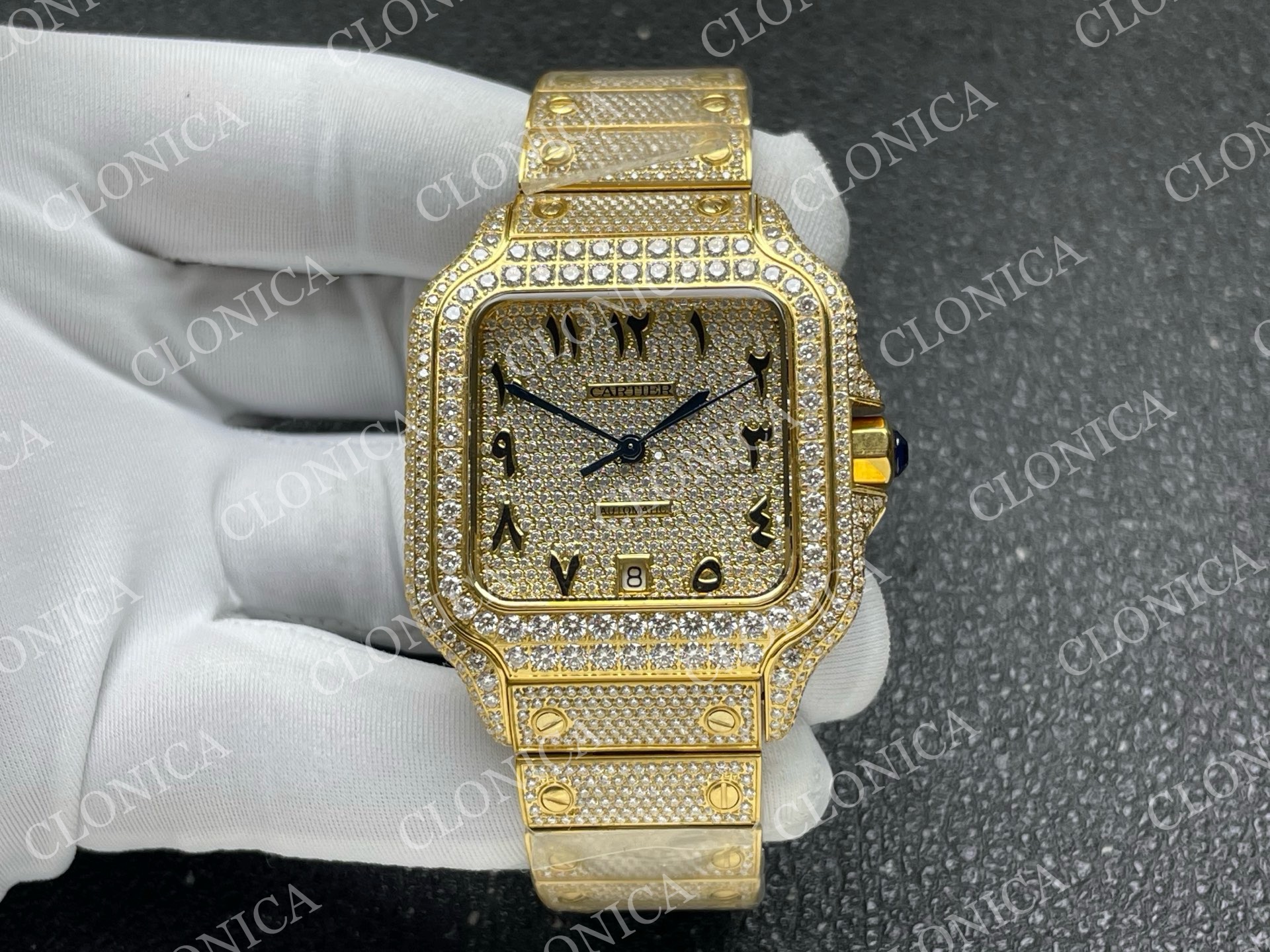 SANTOS DE CARTIER 40MM 1:1 DIAMOND  DIAL ON YG DIAMOND SMARTLINKS BRACELET
