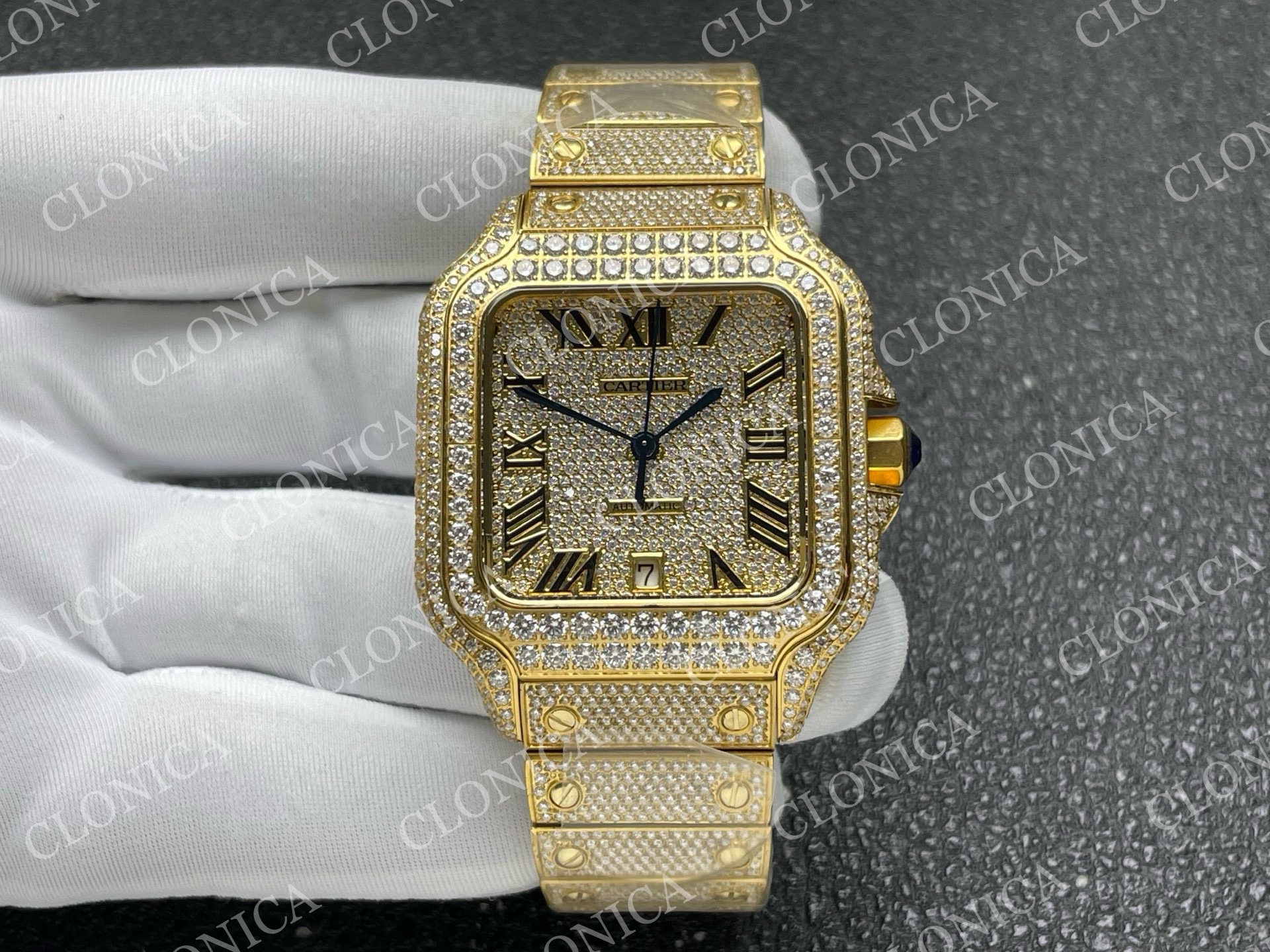 SANTOS DE CARTIER 40MM 1:1 DIAMOND  DIAL ON YG DIAMOND SMARTLINKS BRACELET