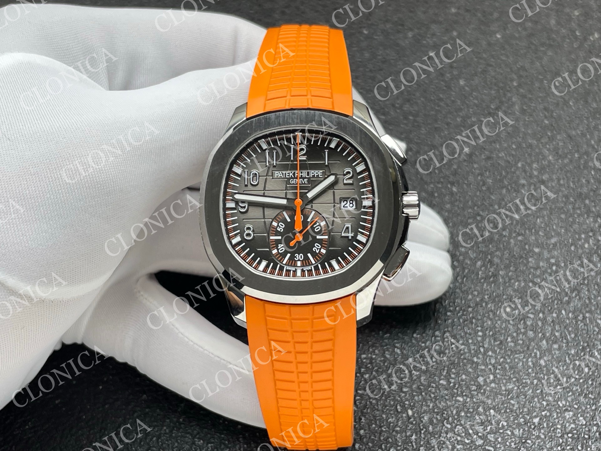 AQUANAUT 5968 SS GRAY DIAL ON ORANGE RUBBER STRAP