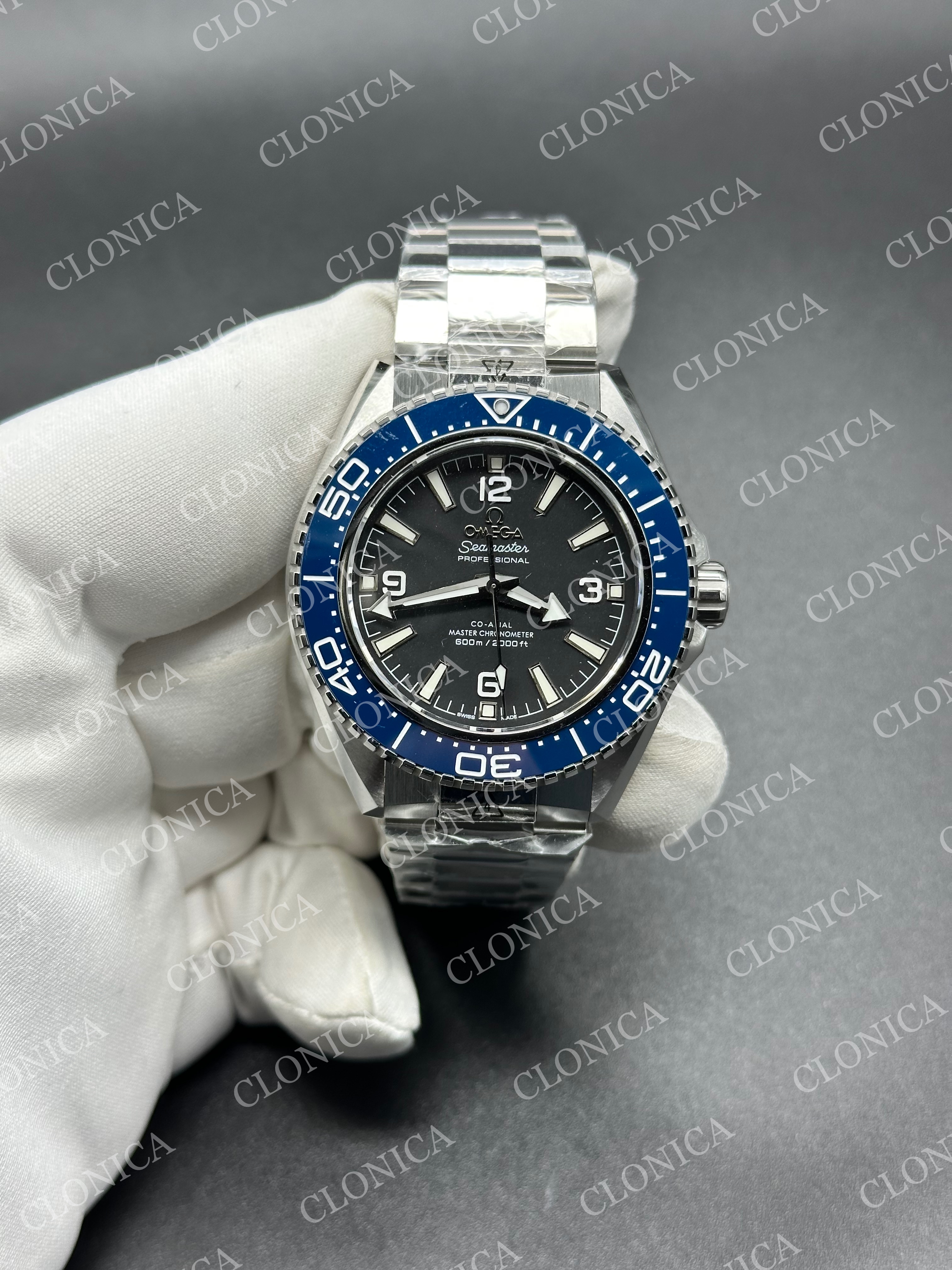 SEAMASTER 6000M PLANET OCEAN SS BLACK DIAL BLUE CERAMIC BEZEL ON STAINLESS STEEL BRACELET