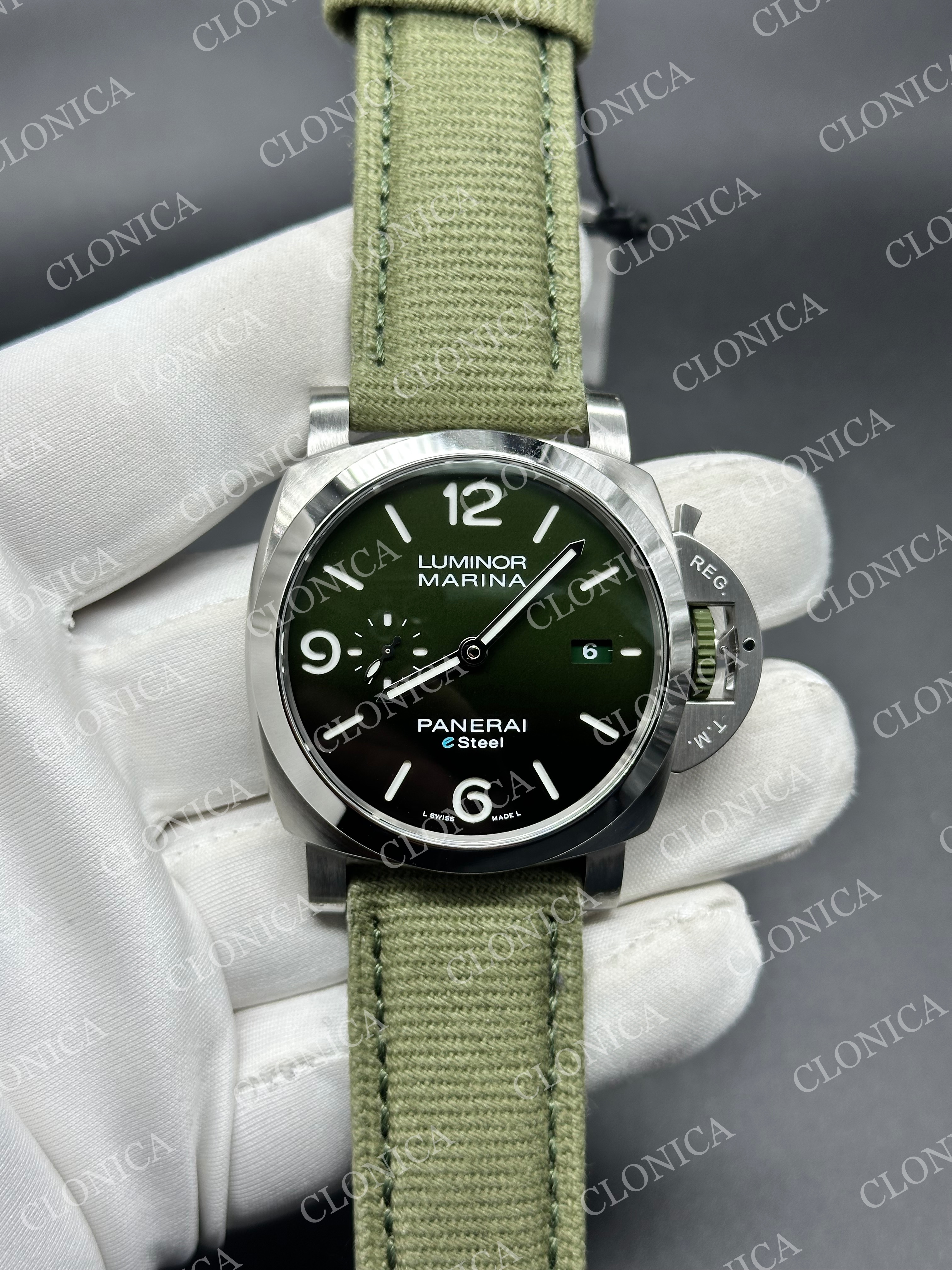 PAM1356 44MM 1:1 GREEN DIAL ON GREEN NYLON STRAP P.9010 SUPER CLONE