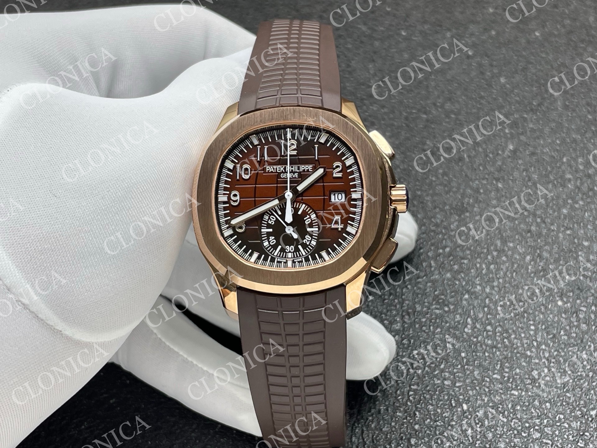 AQUANAUT 5968 RG BROWN DIAL ON BROWN RUBBER STRAP 