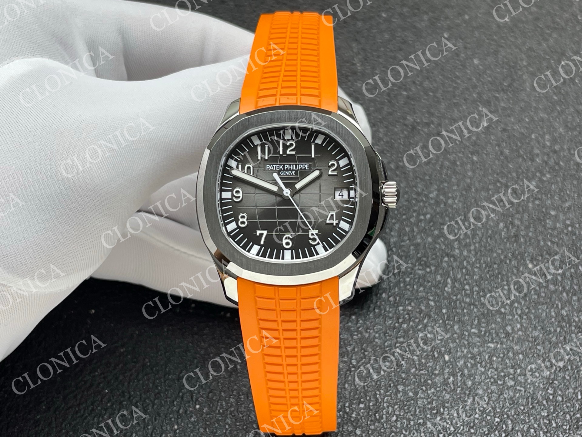AQUANAUT 5167 SS BLACK DIAL ON ORANGE STRAP 