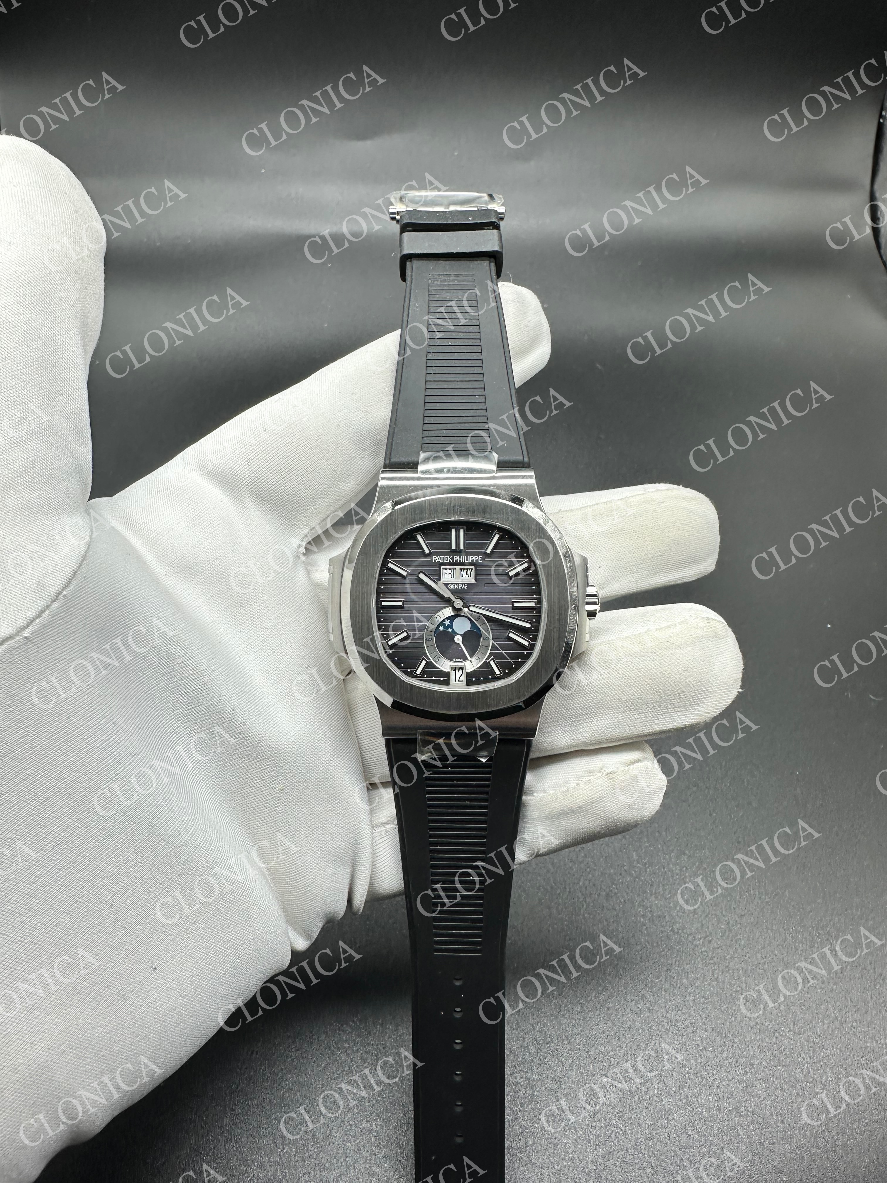 NAUTILUS 5726 FULL FUNCTION SS GRAY DIAL ON BLACK RUBBER STRAP