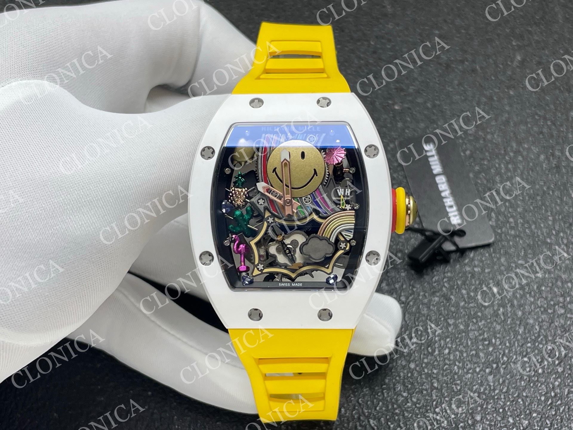 RM88 TOURBILLON SMILEY WHITE CERAMIC RMF BEST EDITION ON YELLOW RUBBER STRAP