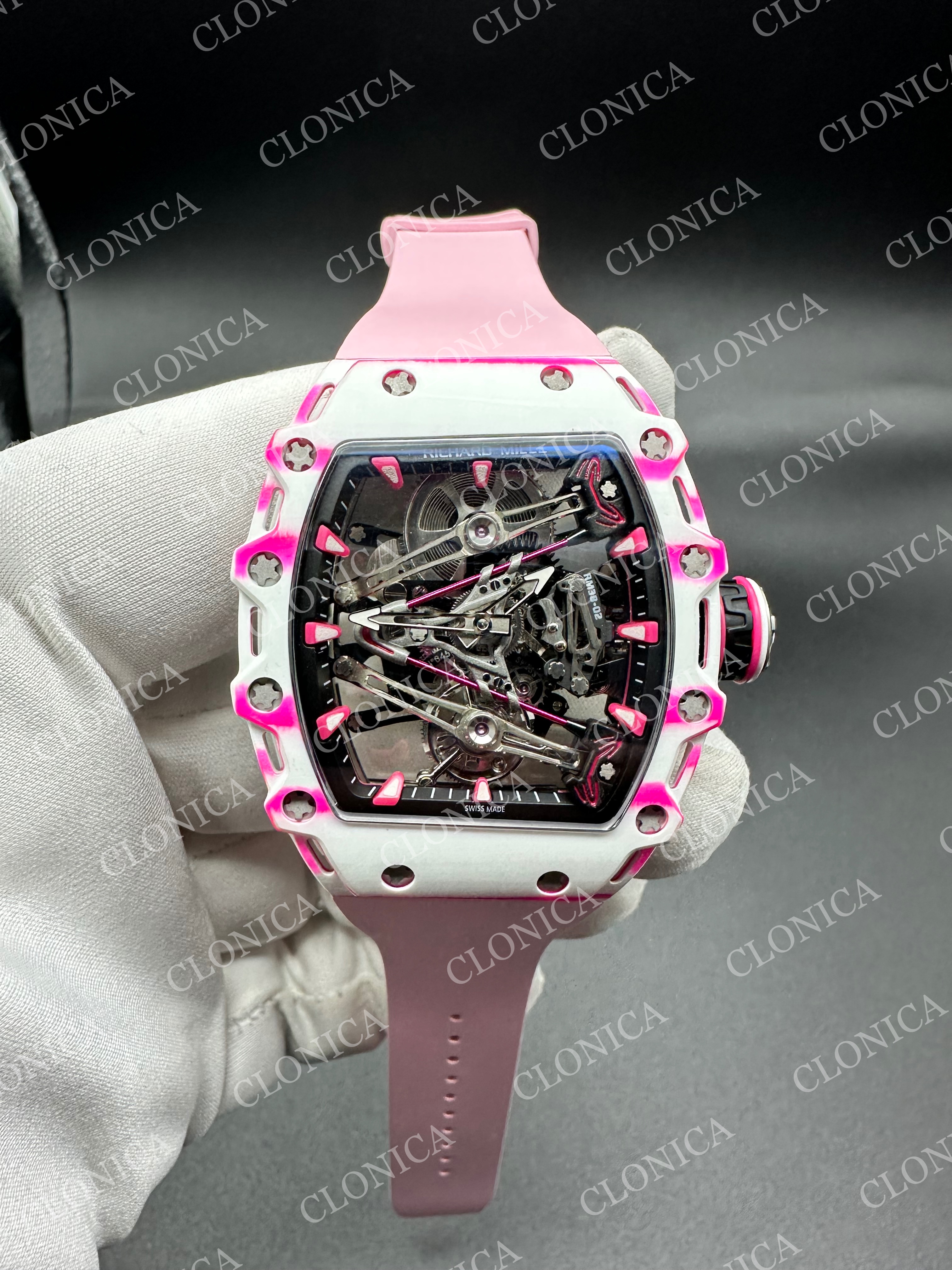 Richard mille RM038-02 WHITE CARBON TOURBULLION PINK STRAP