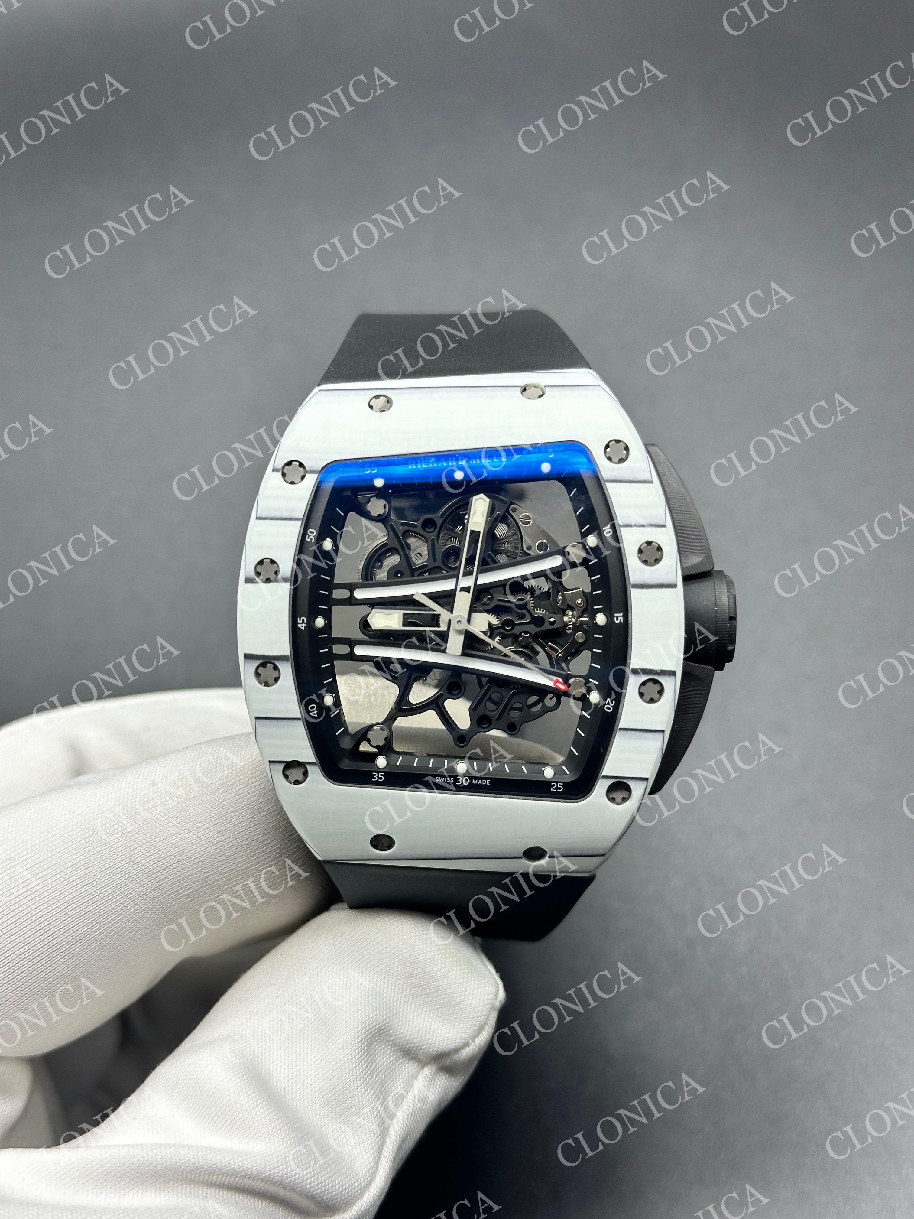 RM061-01 YOHAN BLAKE WHITE NTPT ON BLACK RUBBER STRAP RMUL2 SUPER CLONE