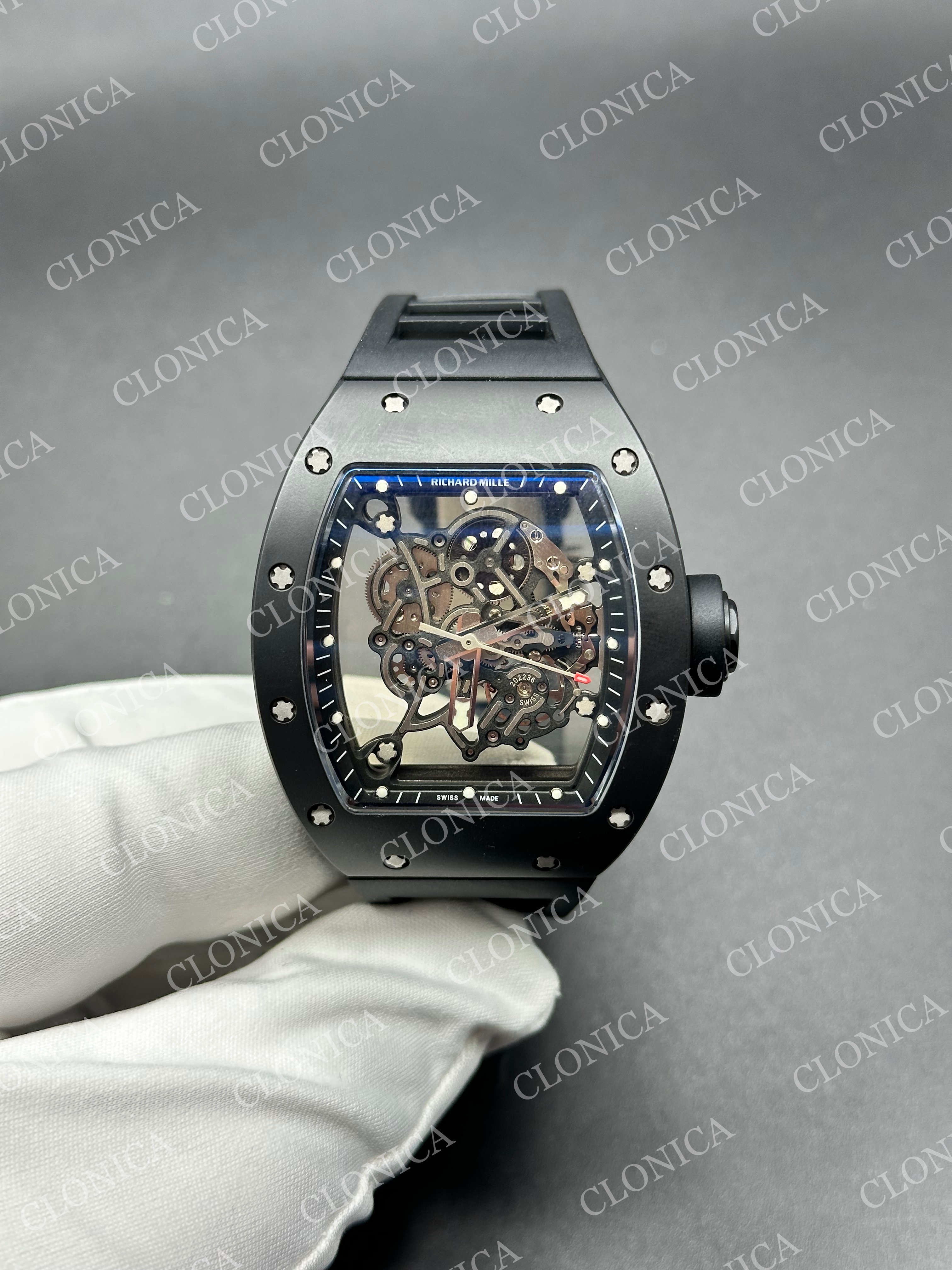RM055 BLACK CERAMIC BLACK INNER BEZEL ON BLACK RUBBER STRAP RMUL2