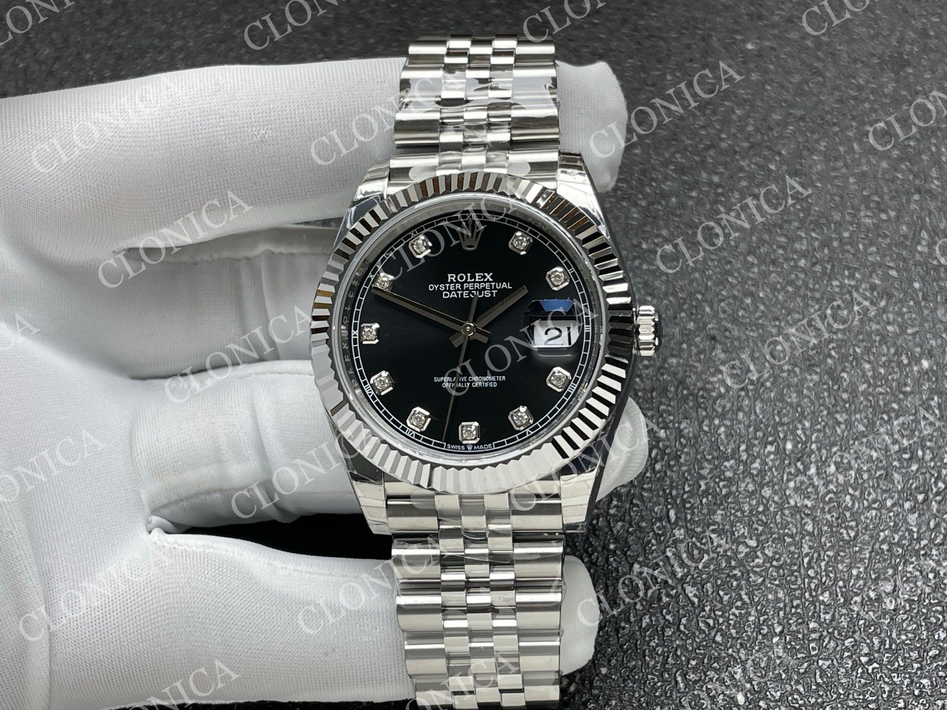 DATEJUST 41 126334 904L SS BLACK DIAMOND  DIAL