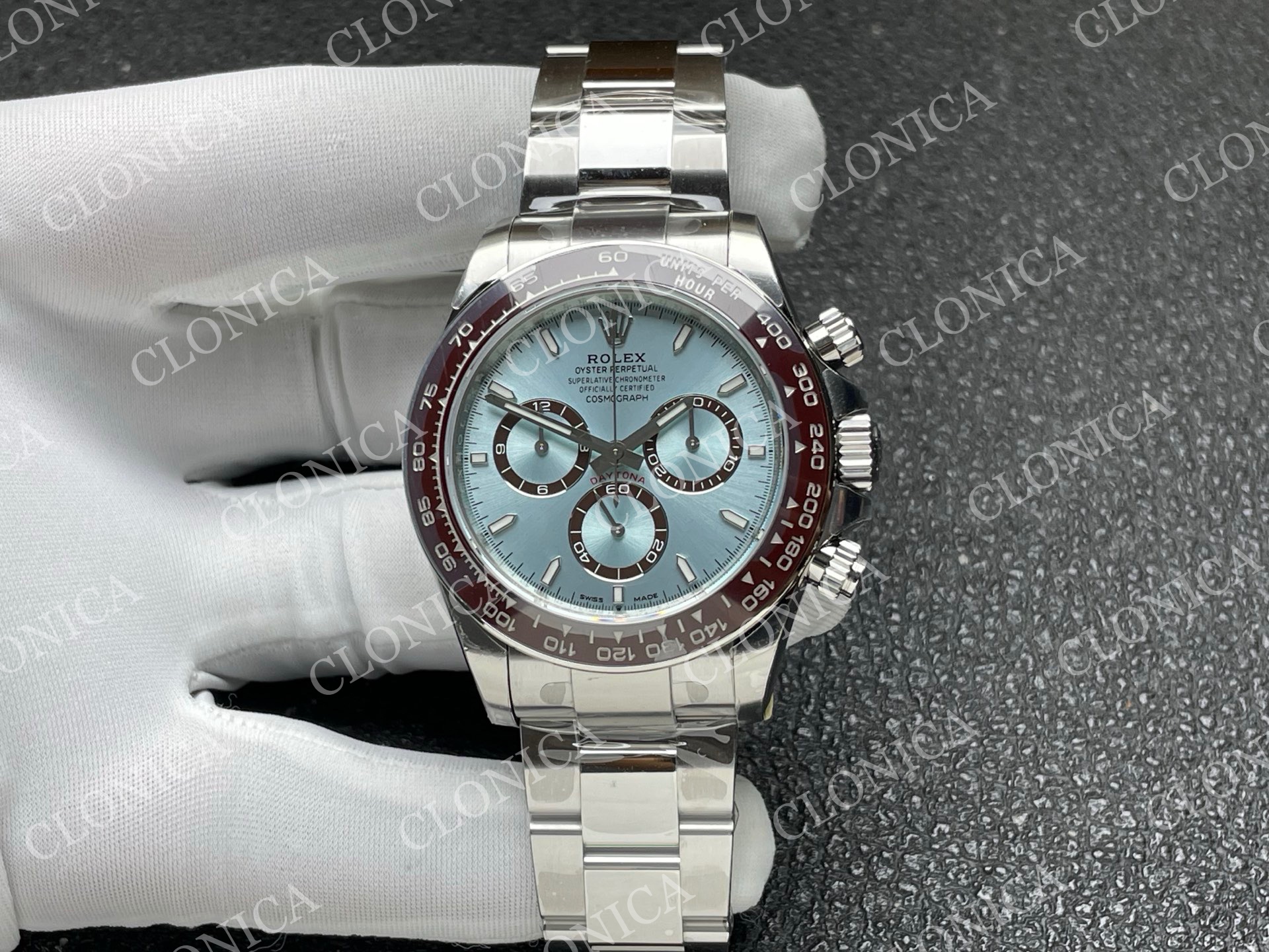 DAYTONA 126506 GAIN WEIGHT ICE BLUE DIAL STICK MARKERS ON BRACELET