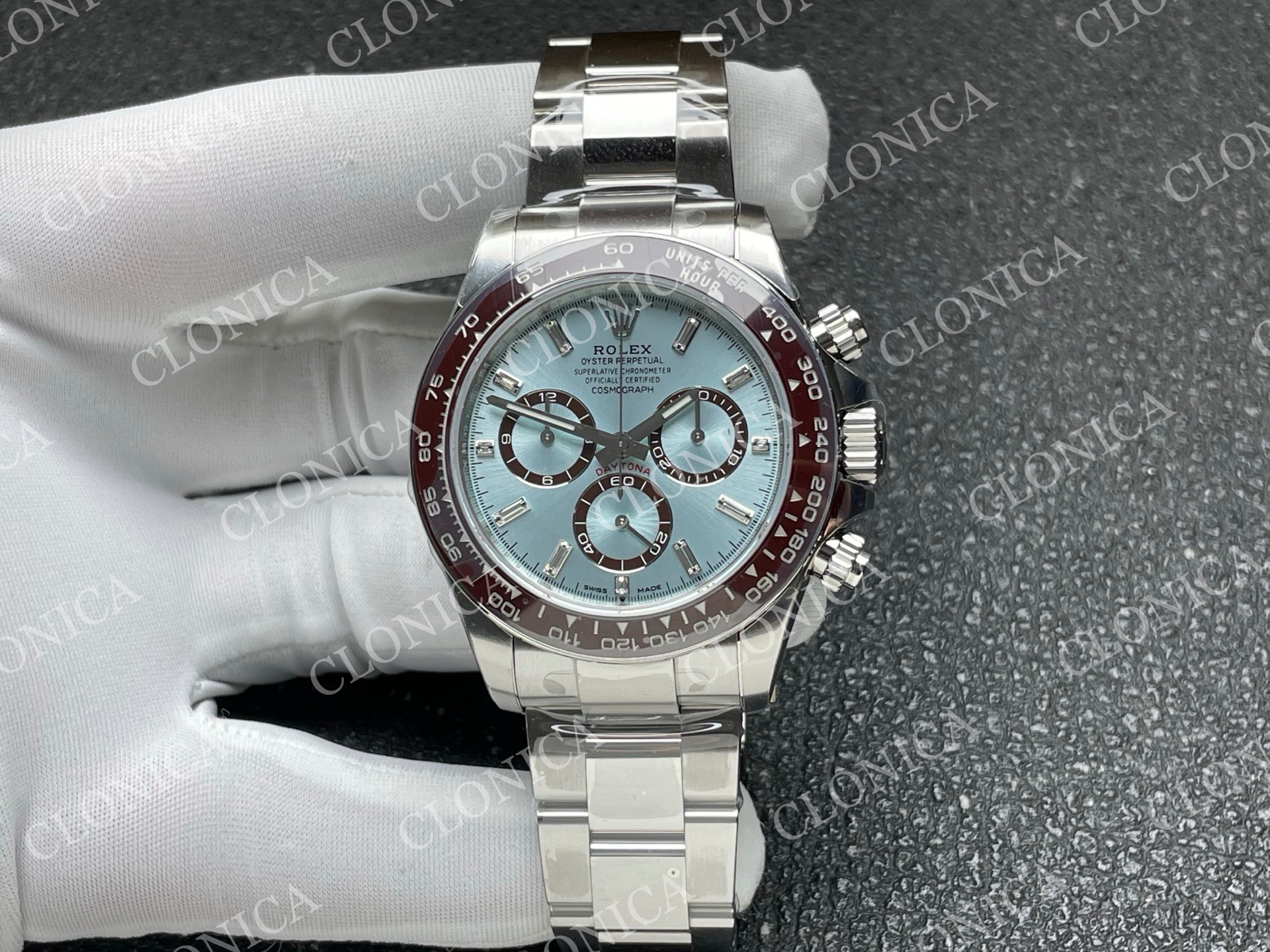 DAYTONA 126506 GAIN WEIGHT ICE BLUE DIAL STICK MARKERS ON BRACELET