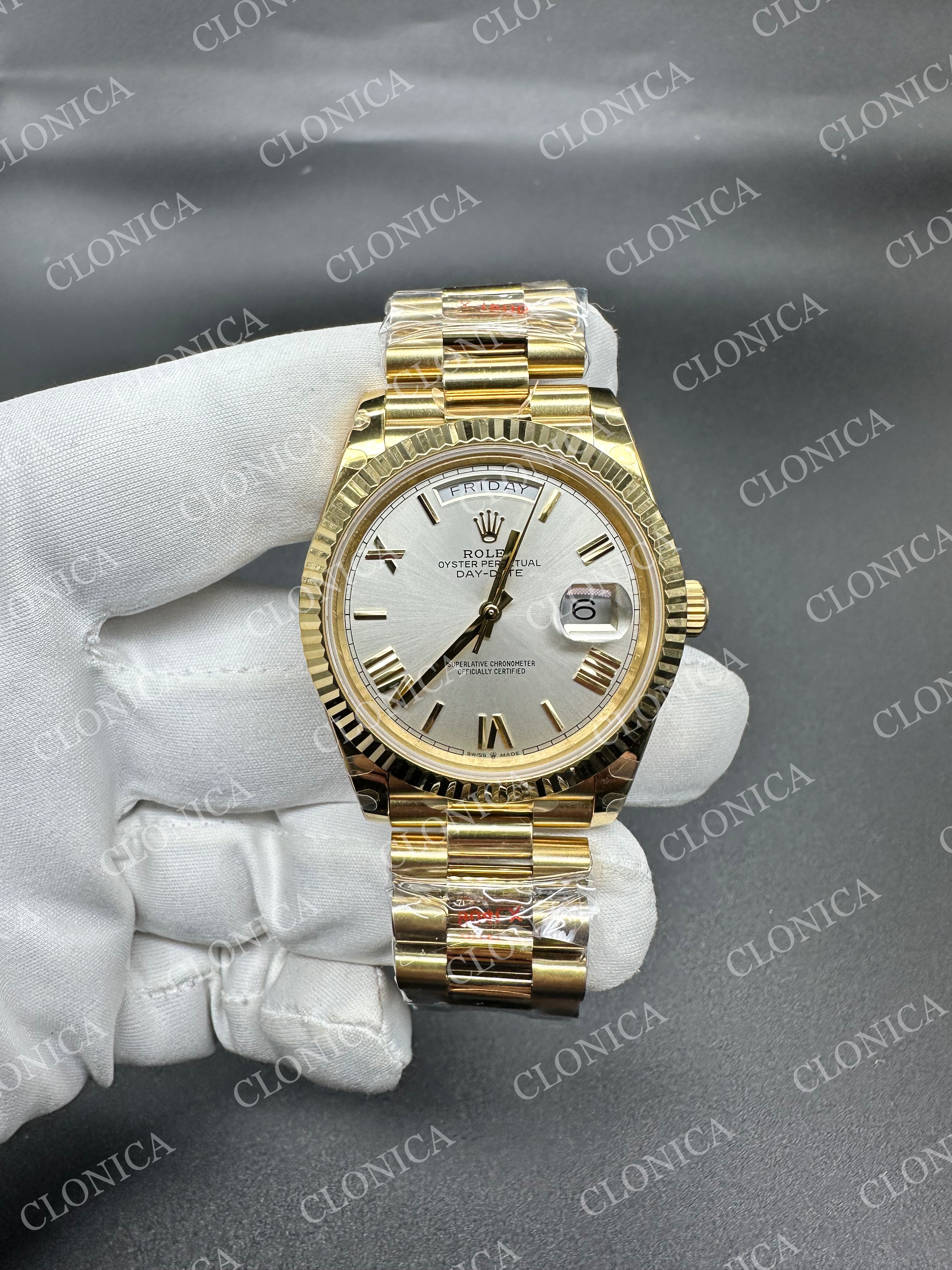 DAY DATE 228238 40MM GAIN WEIGHT SILVER DIAL ROMAN MARKER ON YG PRESIDENT BRACELET