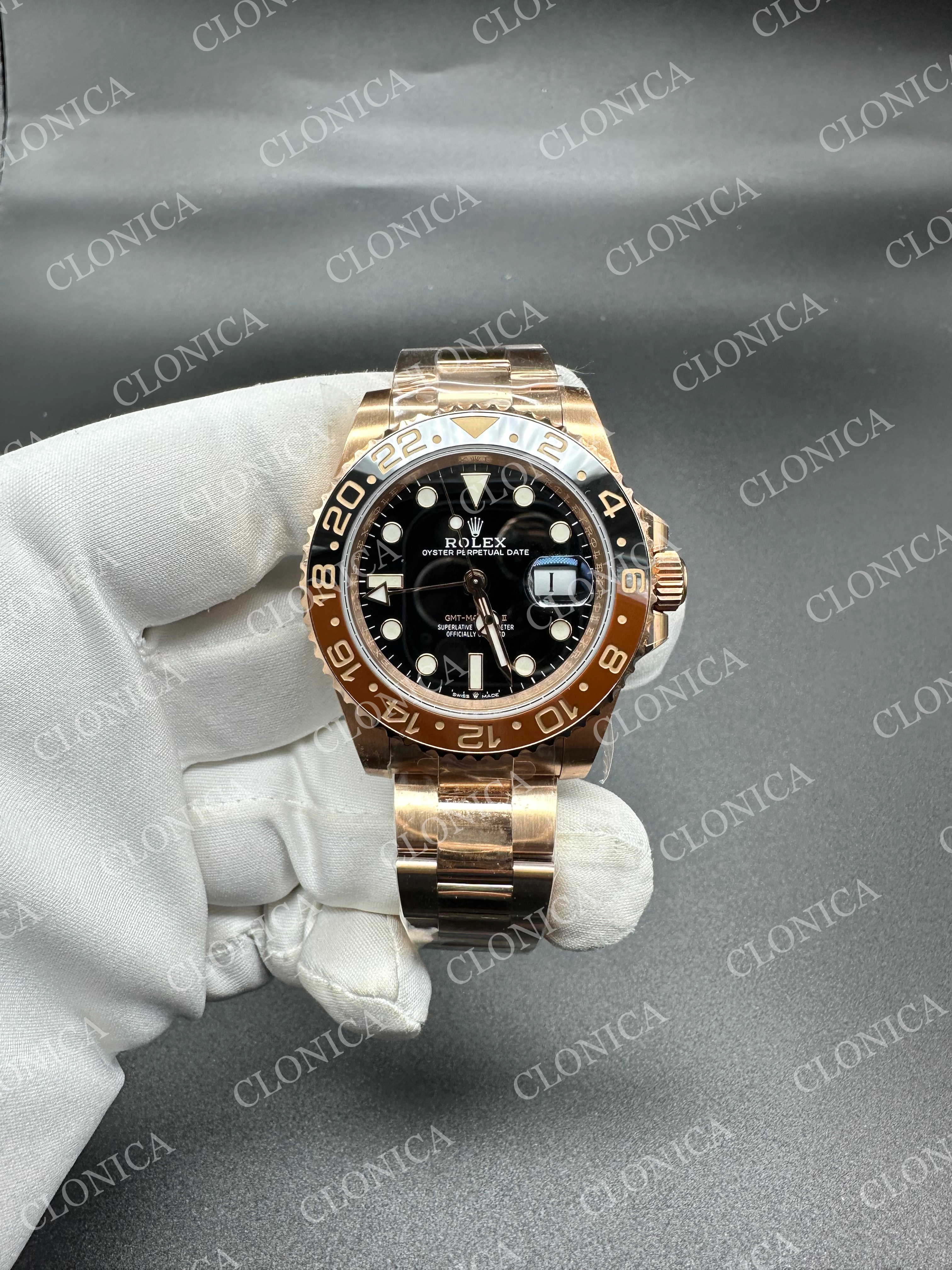 GMT MASTER II 126711 CHNR 904L RG BLACK DIAL ON SS/RG BRACELET DD3285 
