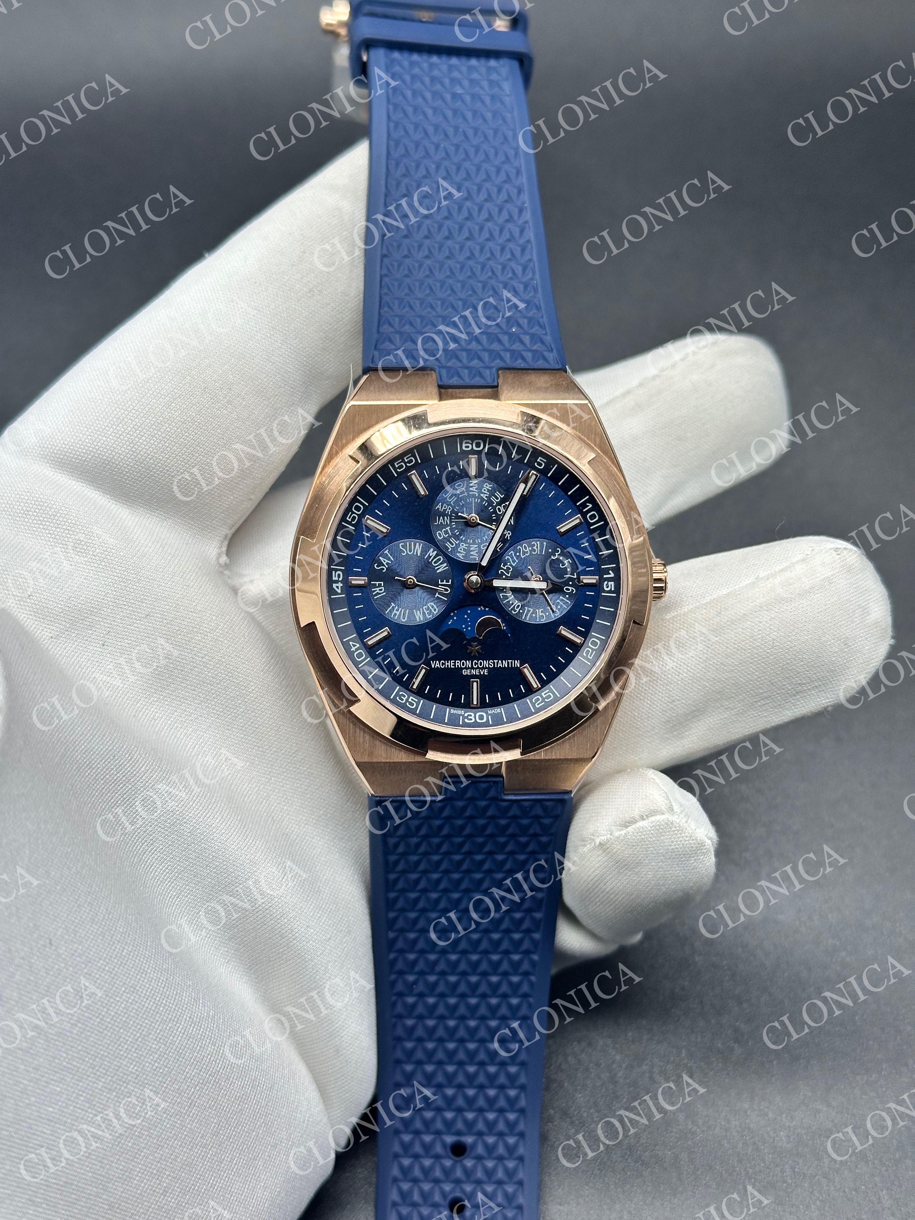 OVERSEAS PERPETUAL CALENDAR RG BLUE DIAL ON BLUE RUBBER STRAP A1120